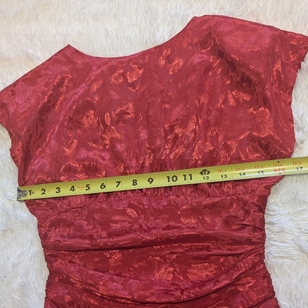 80s Vintage Jodi Schwartz Satin Peplum Ruched Waist Button Back Dress Size 3 - Picture 11 of 14